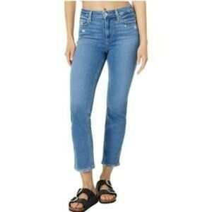 Paige Cindy Jeans Womens Light Wash Distressed Straight-Leg Denim